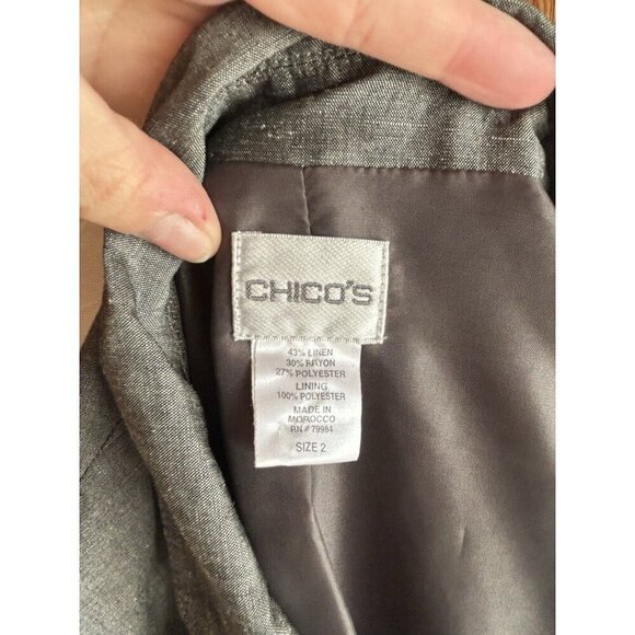 Chico's LINEN Blend Jacket Blazer Gray Long Sleeve Shell Buttons Sz 2 (L) - Picture 8 of 9